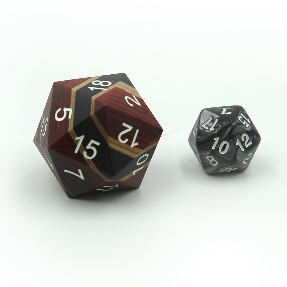 33mm D20 Orange Technical Wood with normal dice to compair