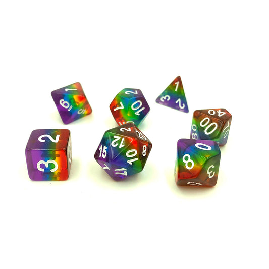 Rainbow Translucent Layer Polymer Dice Set