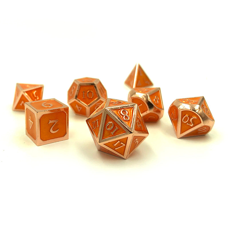 Metal Orange Dice Set for Dungeons and Dragons