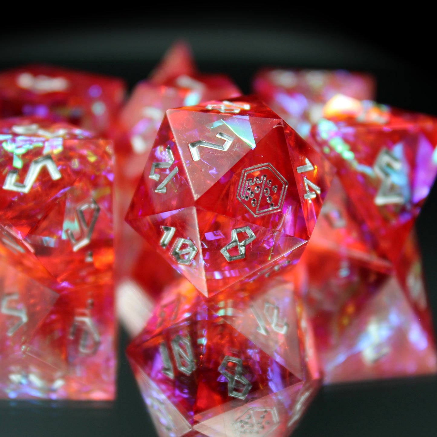 StarGlow Red Sharp Edge Resin Dice Set