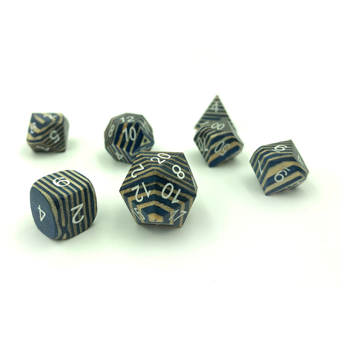 Blue & White Technical Wood Wooden Dice Set