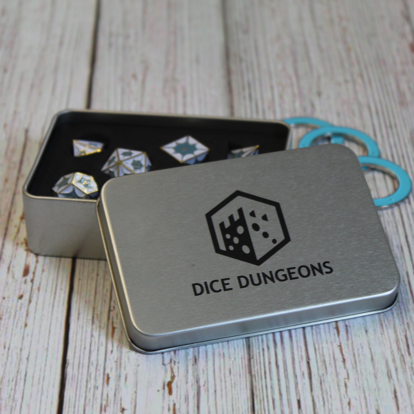 Metal DragonScale White Dice Set with Display Box
