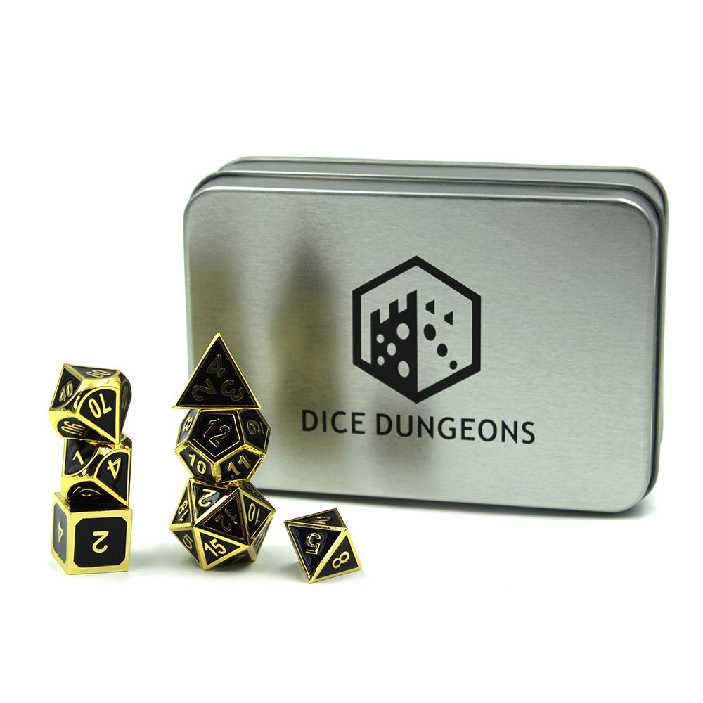 Metal Imperial Black & Gold Dice Set with Display Box