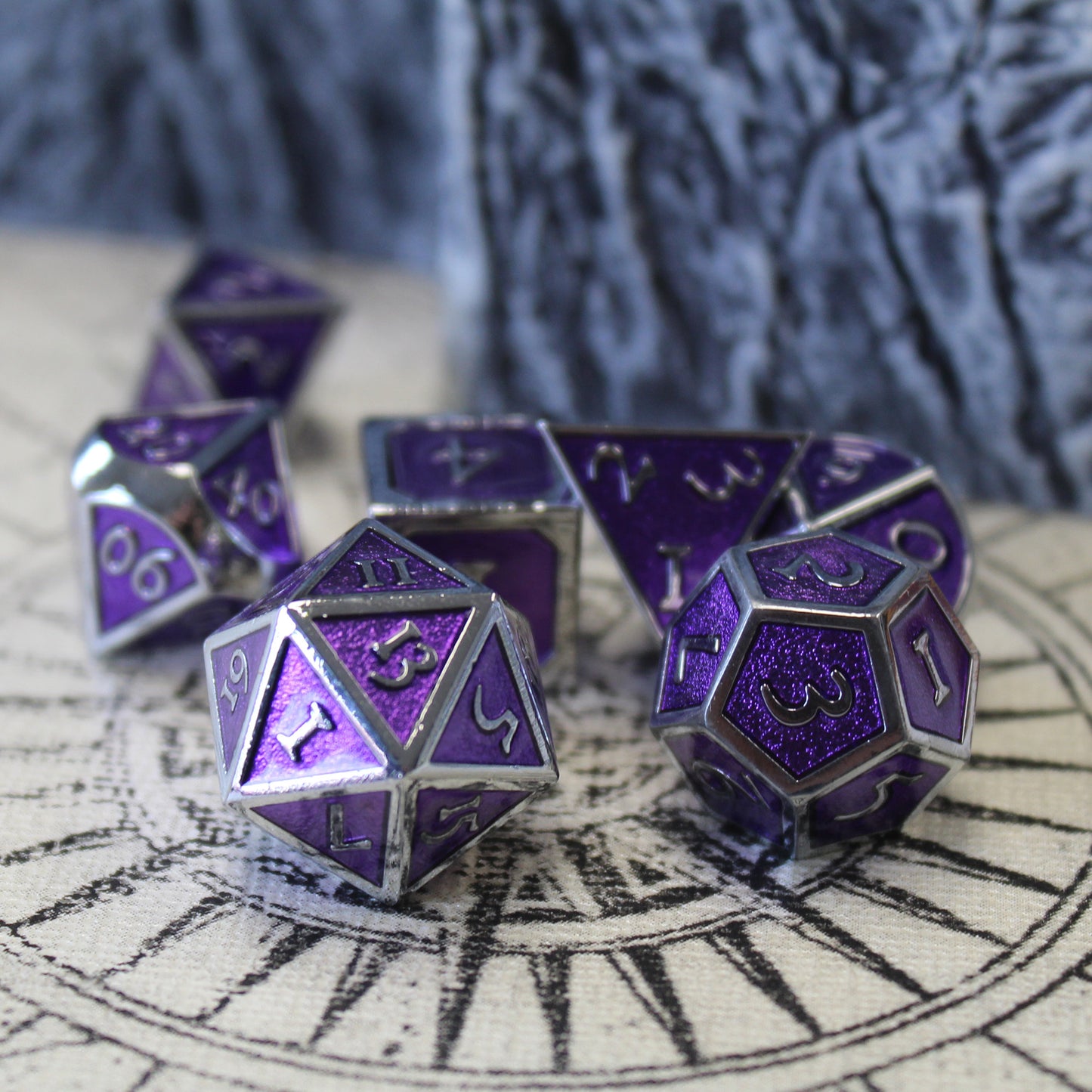 Metal Imperial Magi Purple Dice Set with Display Box