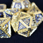 Metal Cavalier Gold & Blue Dice Set with Display Box