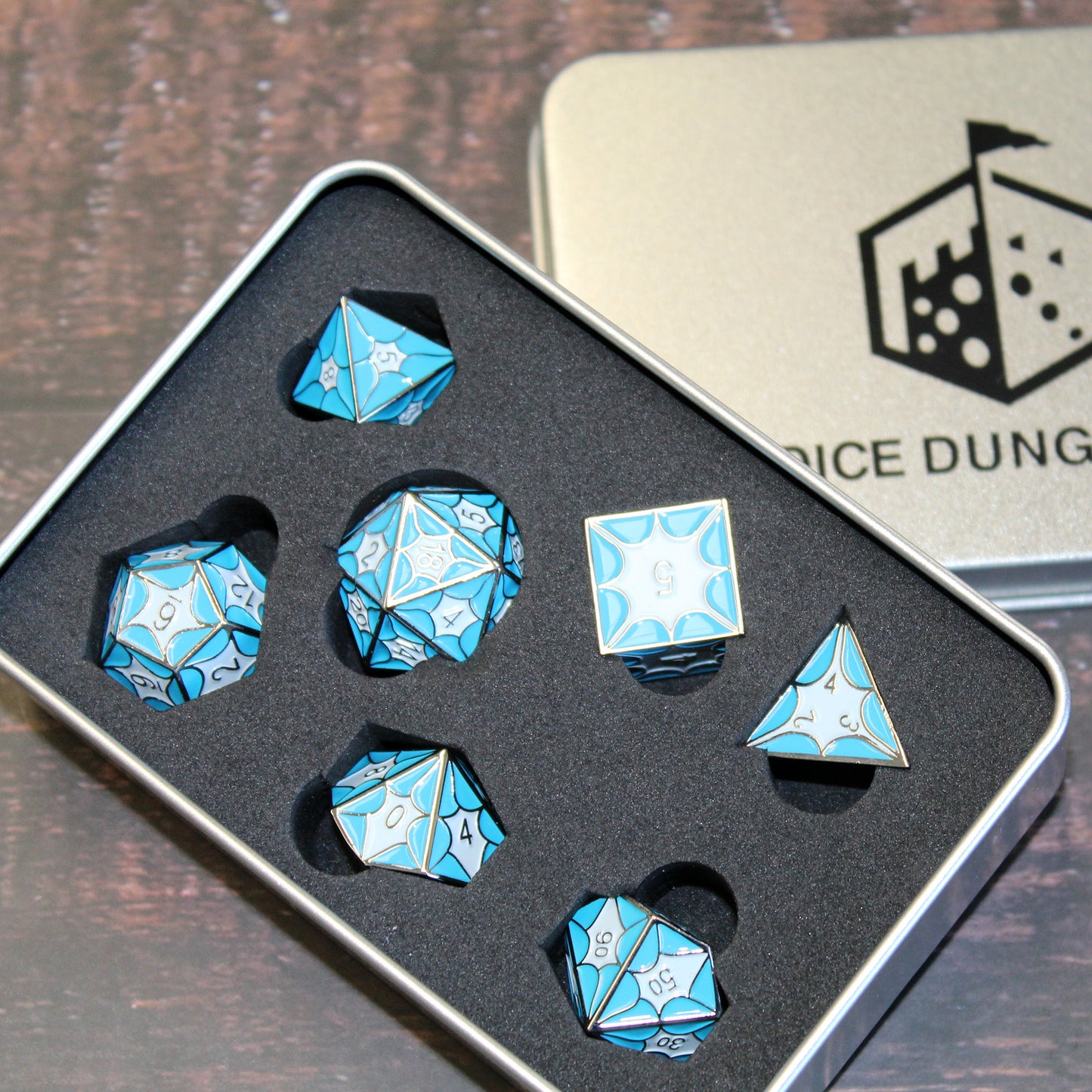 Metal DragonScale Blue Dice Set with Display Box