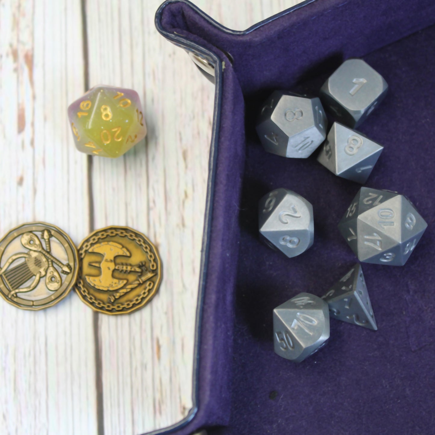 Metal PlateMetal Gray Dice Set with Display Box