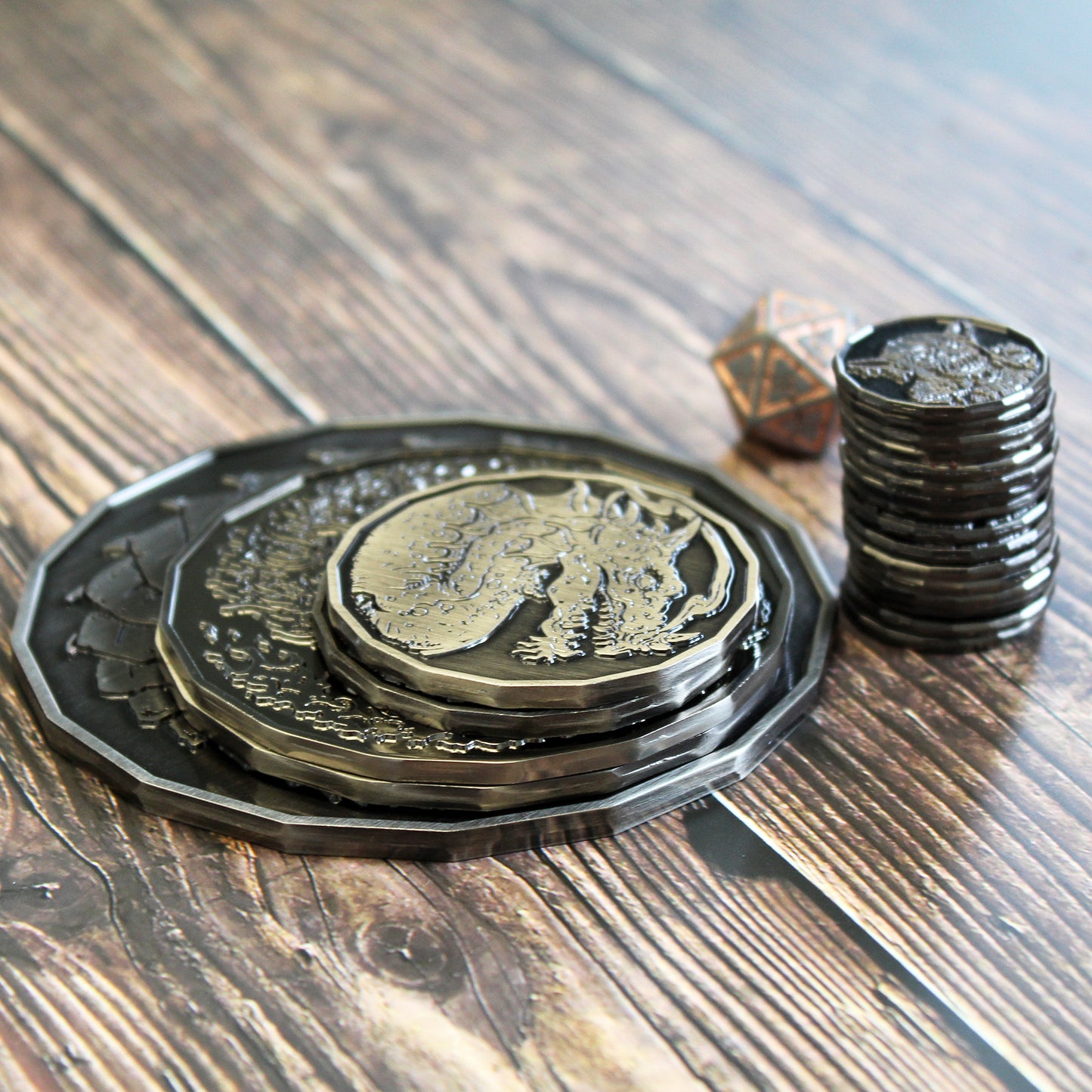 Stack of coins for dungeons and dragons or similar tabletop game