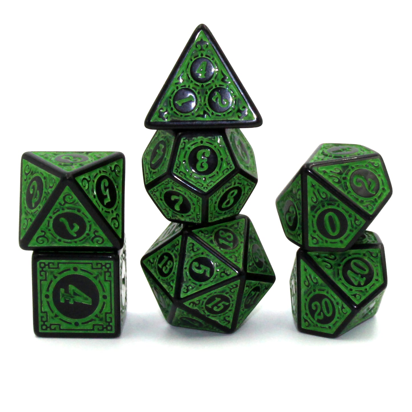 Oracle's Flame Green Polymer Dice Set
