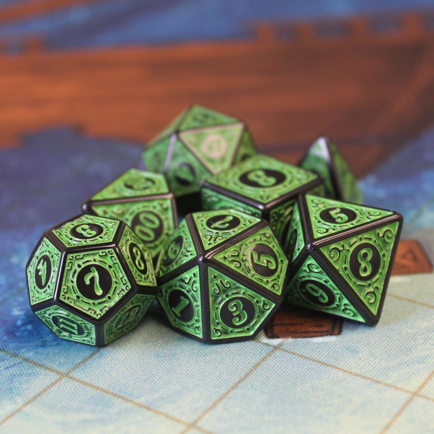 Oracle's Flame Green Polymer Dice Set