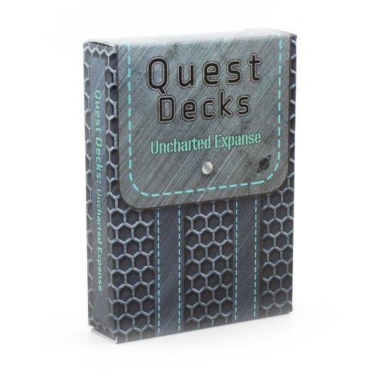 Quest Decks: Uncharted Expanse. Quest ideas for space themed rpg games against a white background.