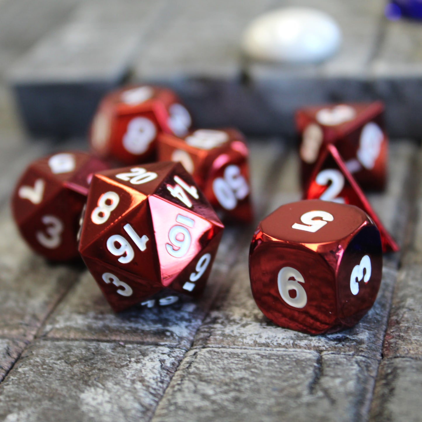 Metal Radiant Red Dice Set with Display Box