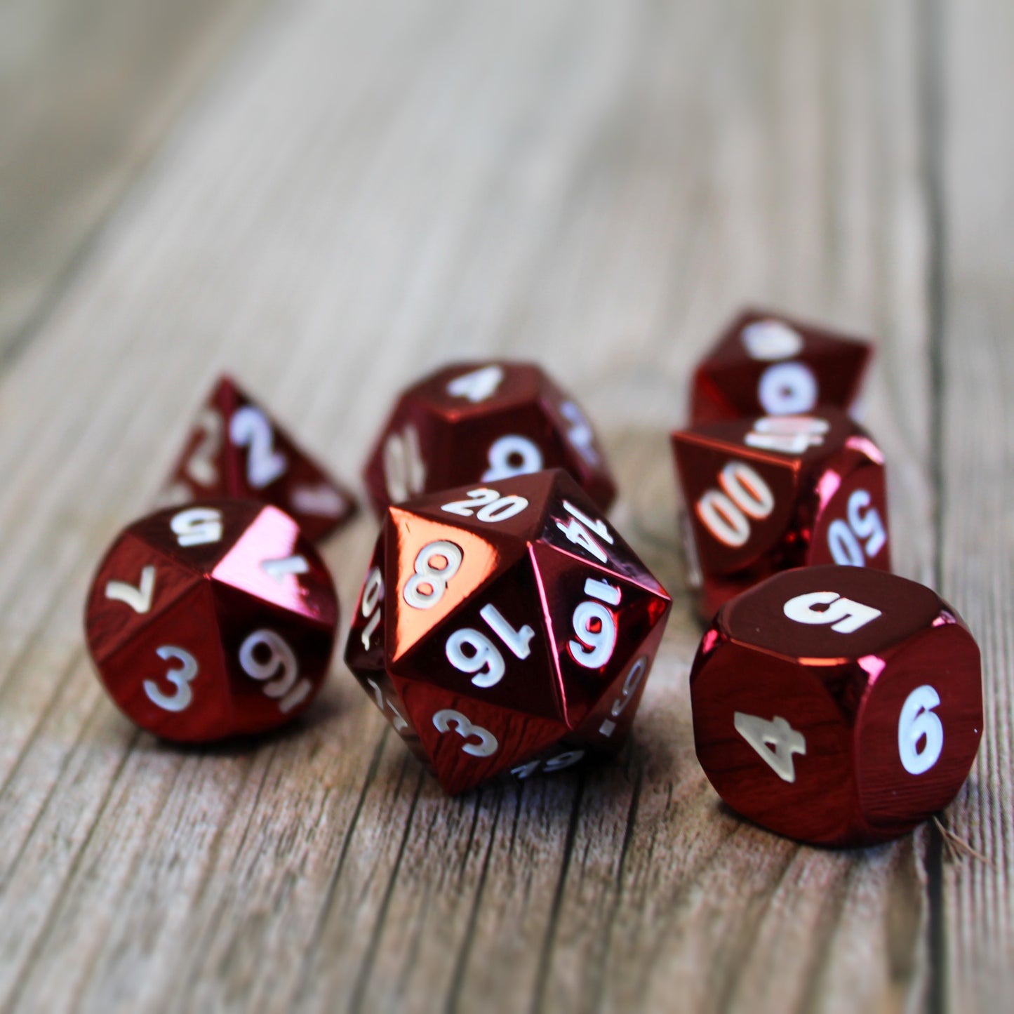 Metal Radiant Red Dice Set with Display Box