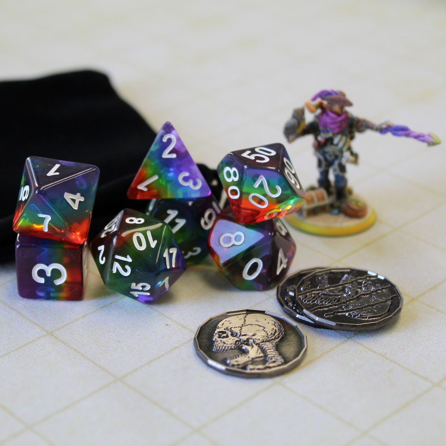 Rainbow Translucent Layer Polymer Dice Set