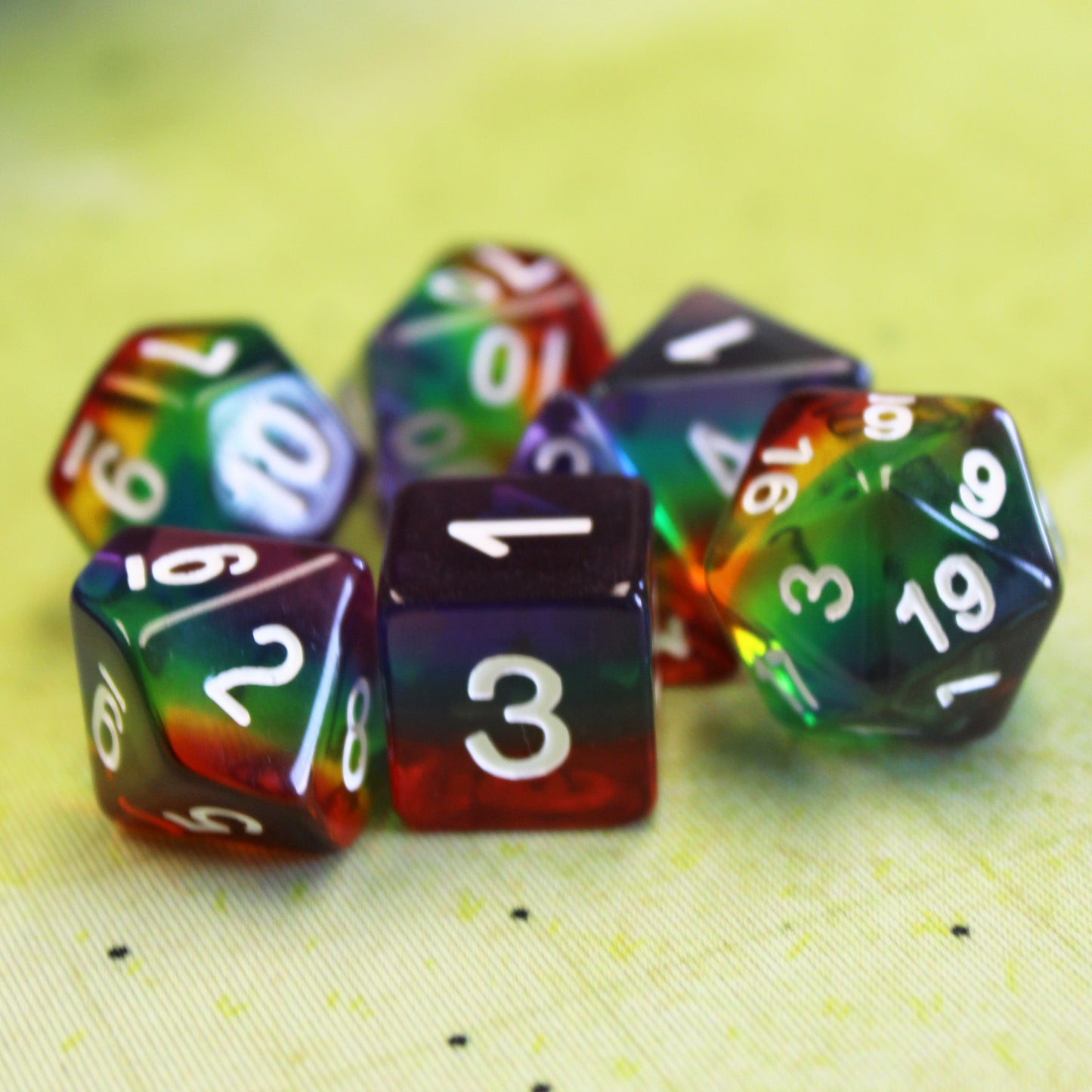 Rainbow Translucent Layer Polymer Dice Set