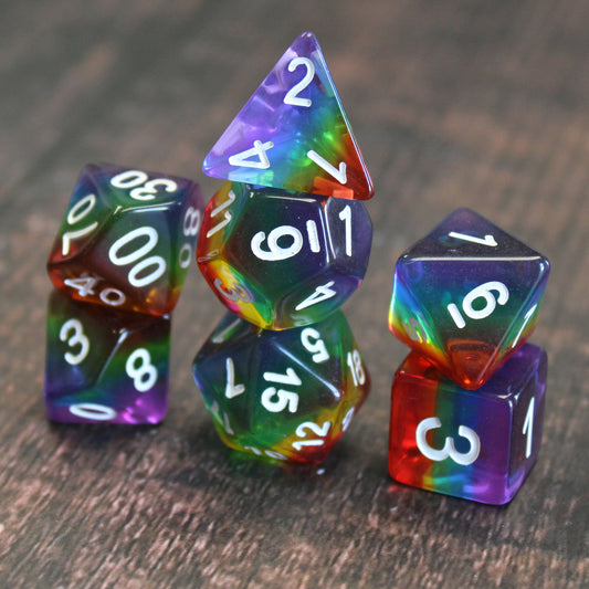 Rainbow Translucent Layer Polymer Dice Set