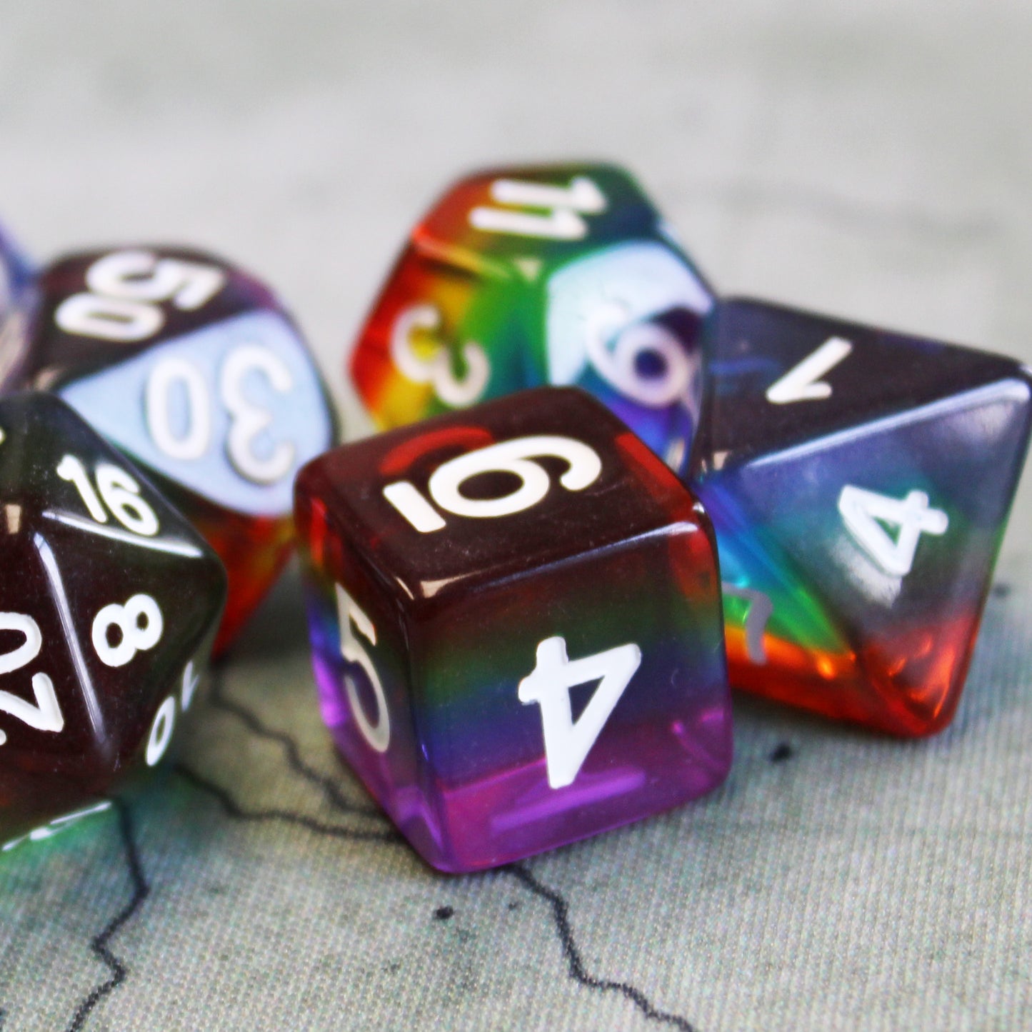 Rainbow Translucent Layer Polymer Dice Set