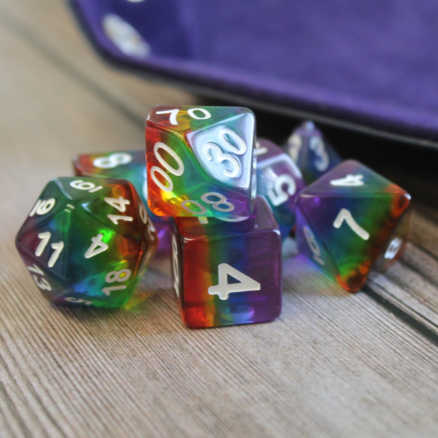 Rainbow Translucent Layer Polymer Dice Set