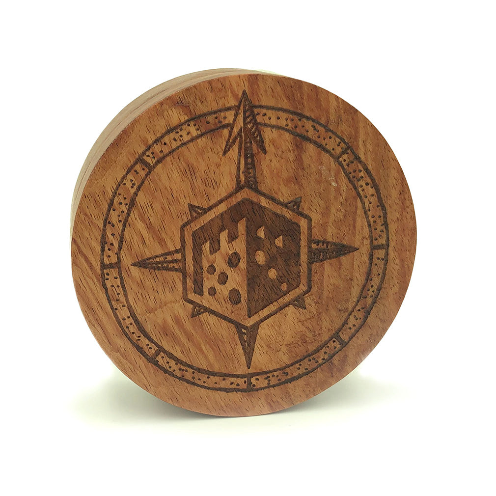 Rose Wood Dice Box - Front Cover Compass Rose Design