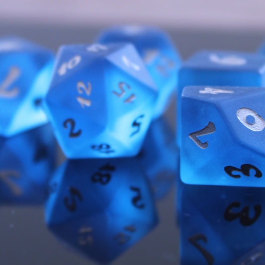Bright Blue frost glass 7-piece dice set