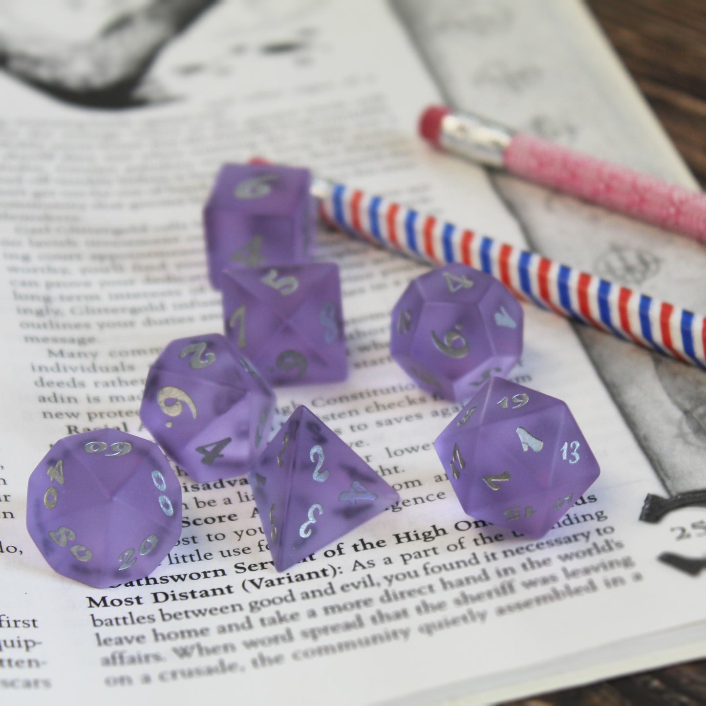 Sea Glass Purple Dice for Dungeons and Dragons
