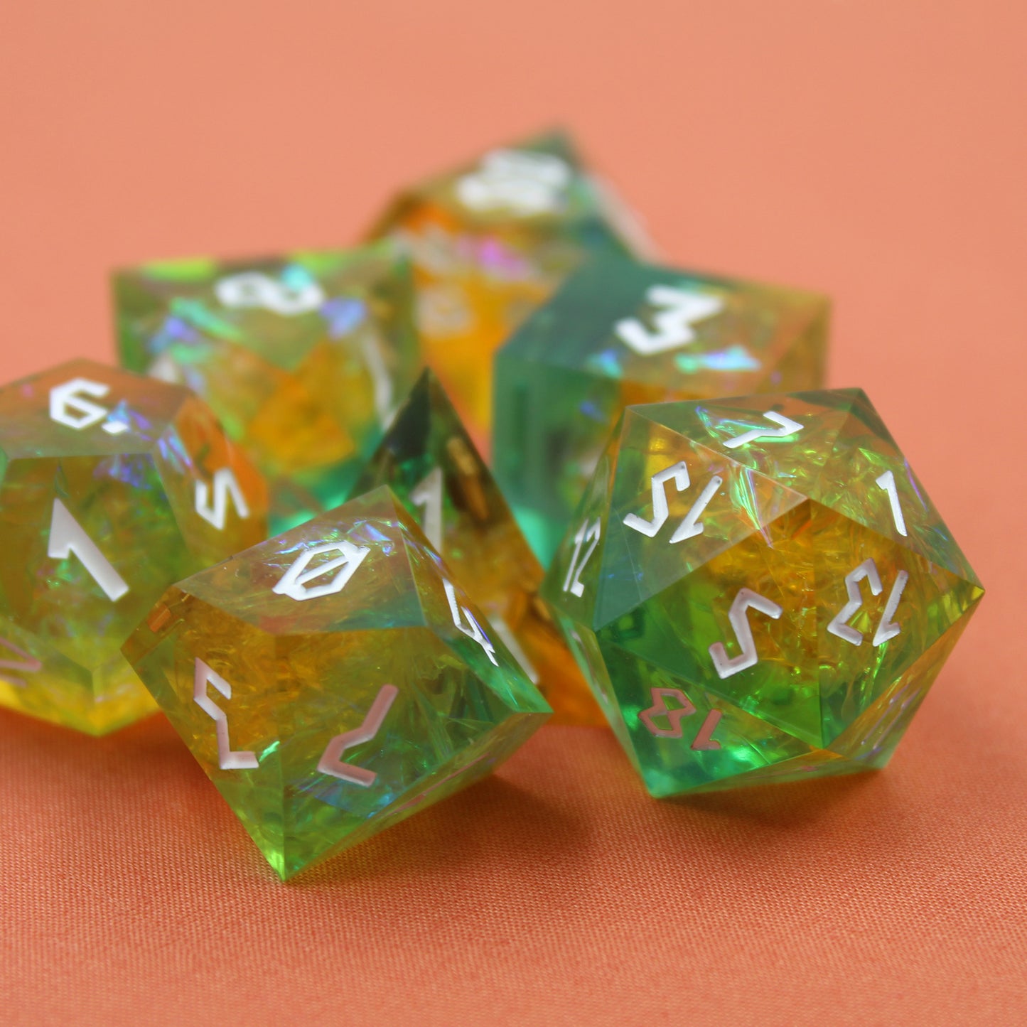 StarGlow Mutation Green Sharp Edge Resin Dice Set