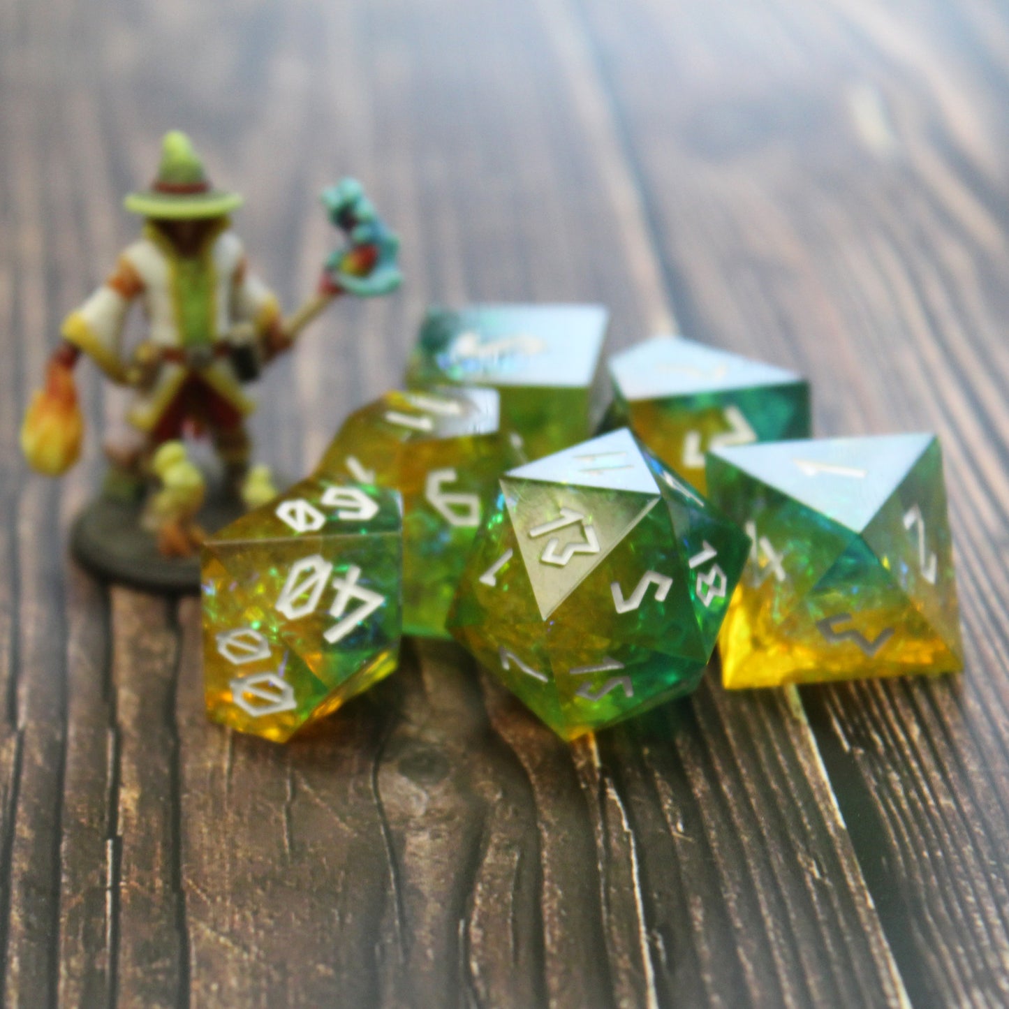 StarGlow Mutation Green Sharp Edge Resin Dice Set