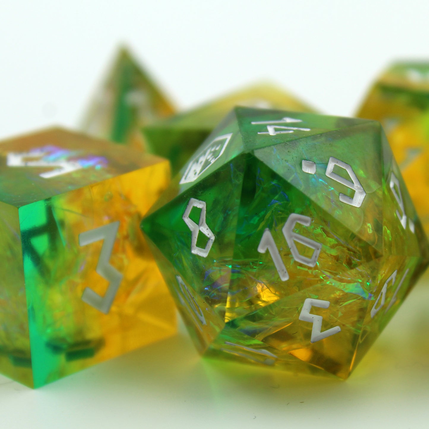 StarGlow Mutation Green Sharp Edge Resin Dice Set