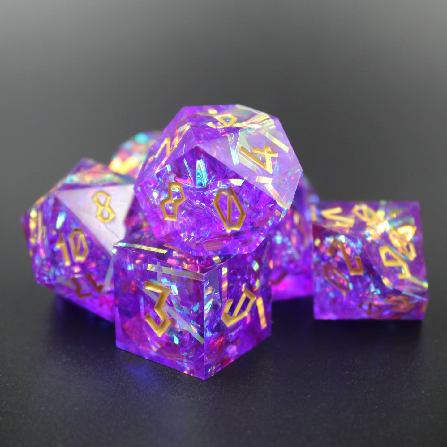 StarGlow Purple Sharp Edge Resin Dice Set