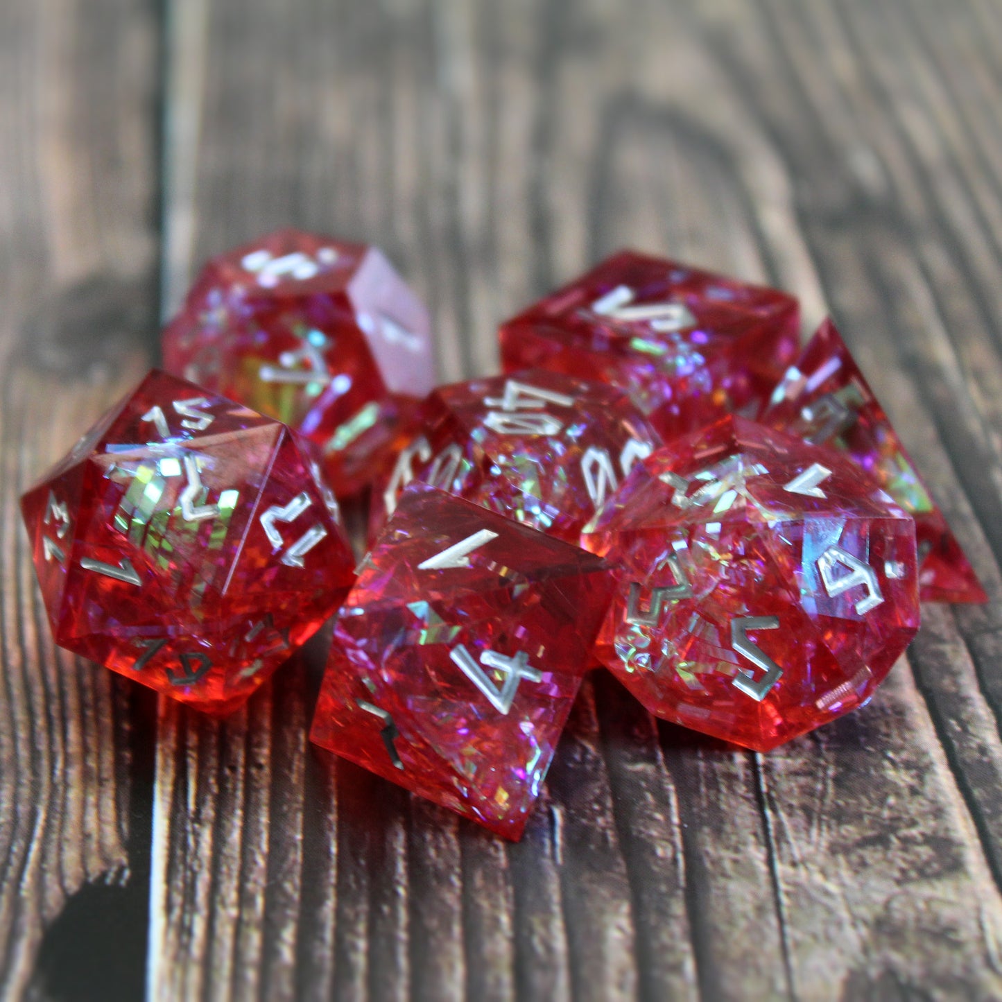 StarGlow Red Sharp Edge Resin Dice Set