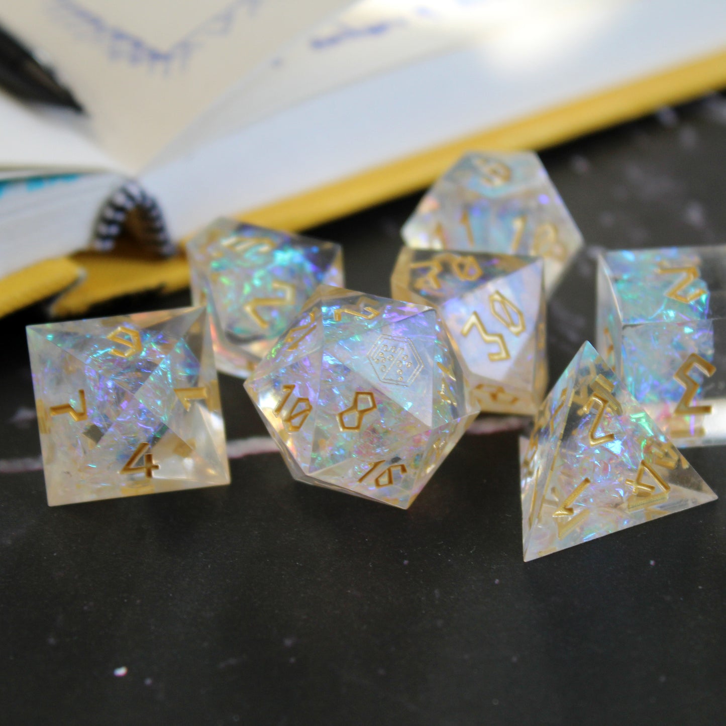 StarGlow White Sharp Edge Resin Dice Set