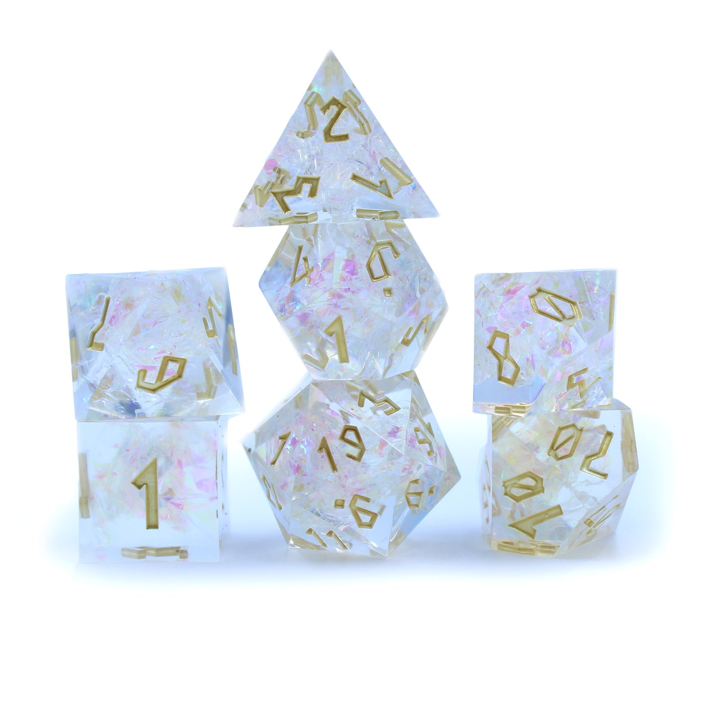 StarGlow White Sharp Edge Resin Dice Set