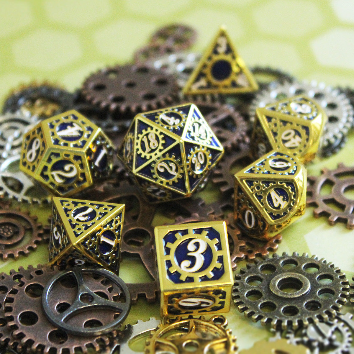 Gear style dice set inspired by dwarven tinkerers