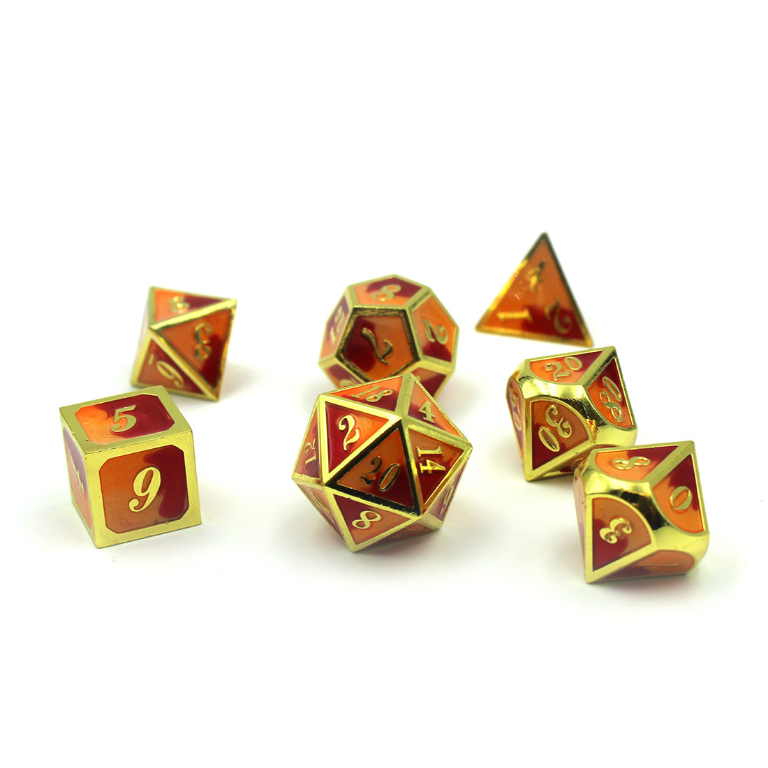 Metal Tri-Color Imperial Red and Yellow Dice Set 