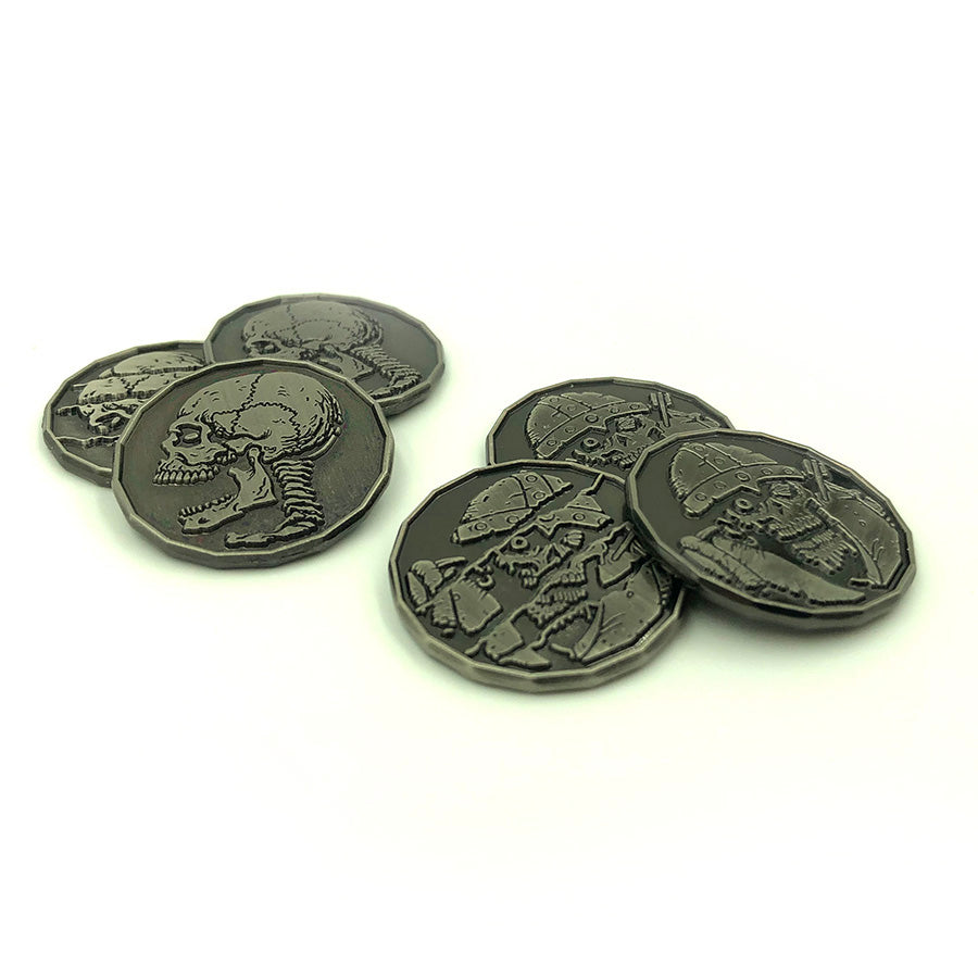 Undead Token Pack, Three Skeletons and Three Zombies, in Piles on a White Background