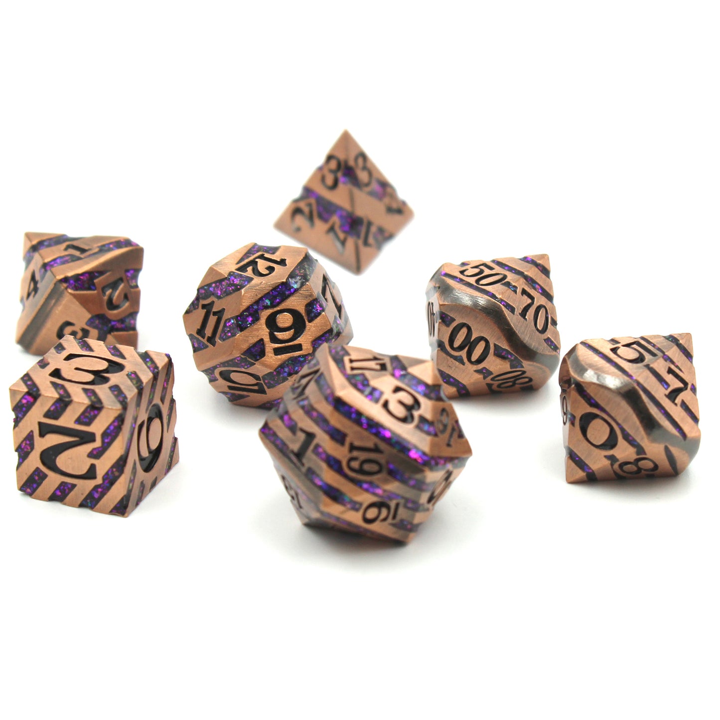 Metal Void Relic Copper & Purple Dice Set with Display Box