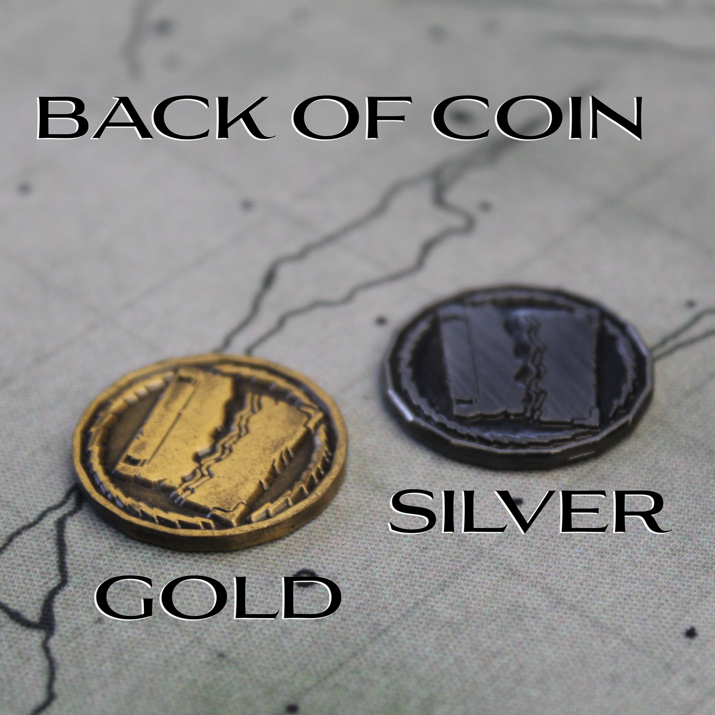 Wizard Tokens in Silver and Gold, Tails side up.