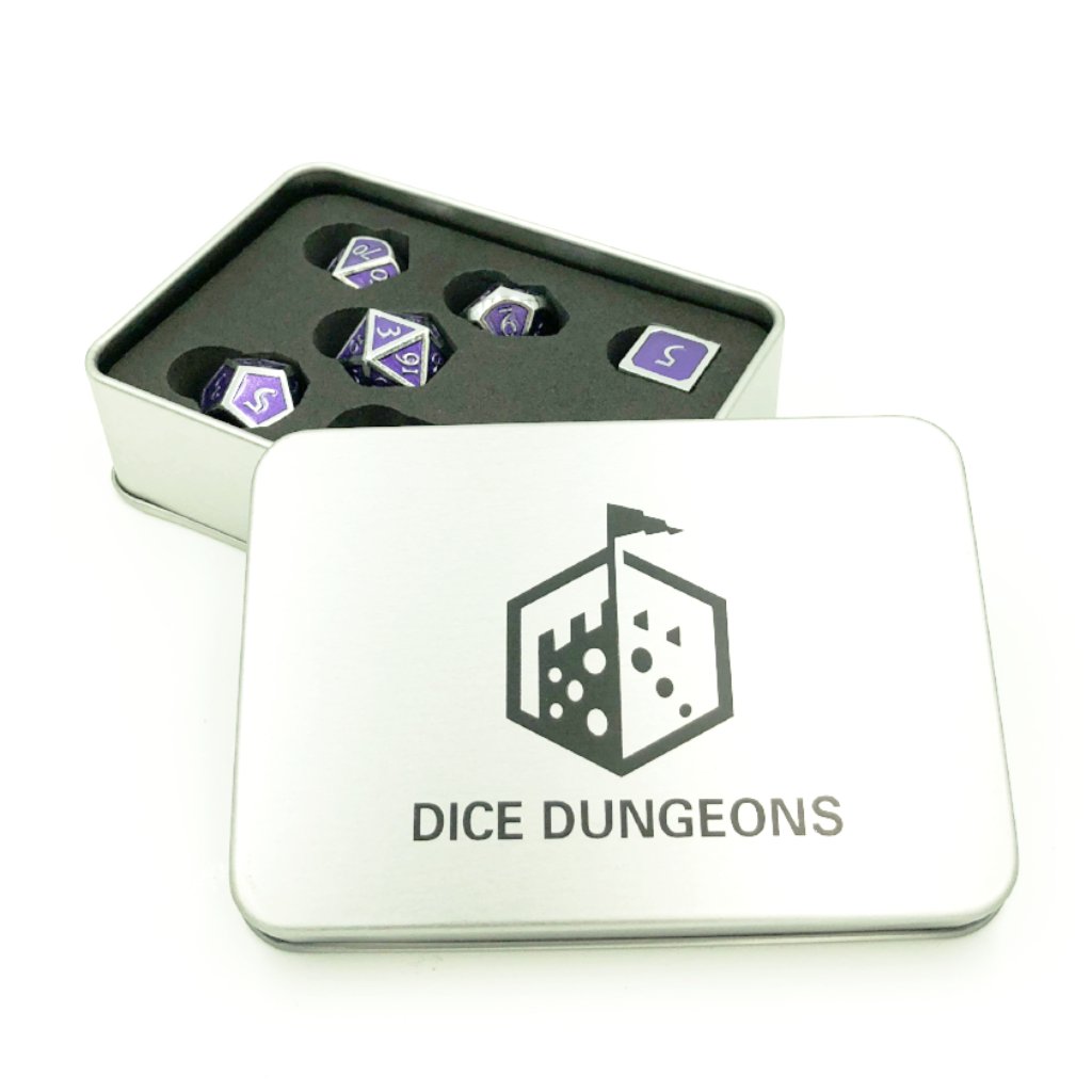 Metal Purple RPG Game Dice Set in Display Box