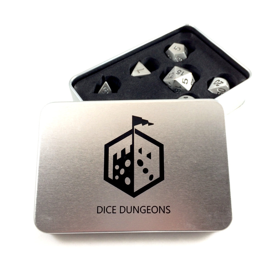 PlateMetal Gray Dice Set in Silver Box