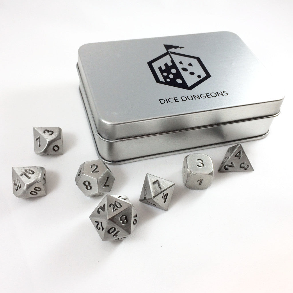 Metal PlateMetal Gray Dice Set with Box