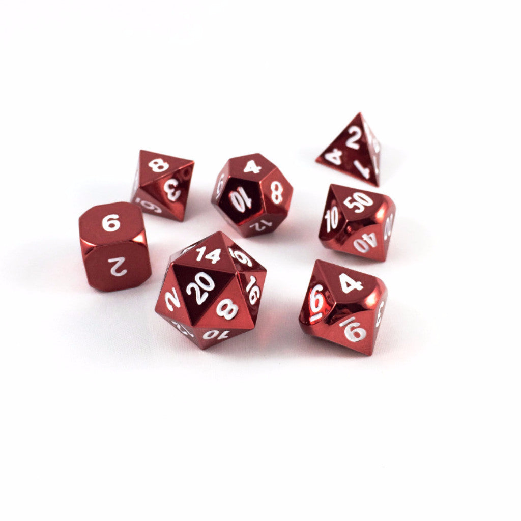 Metal RPG dice set - red with white numbering