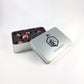 Red metal gaming dice with case