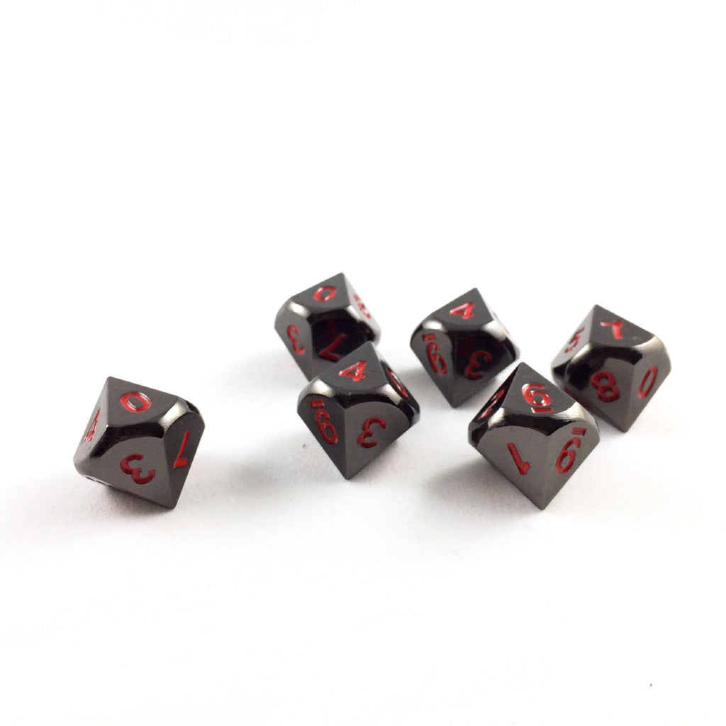 Dice Set - Black-Nickel base and blight red numbering