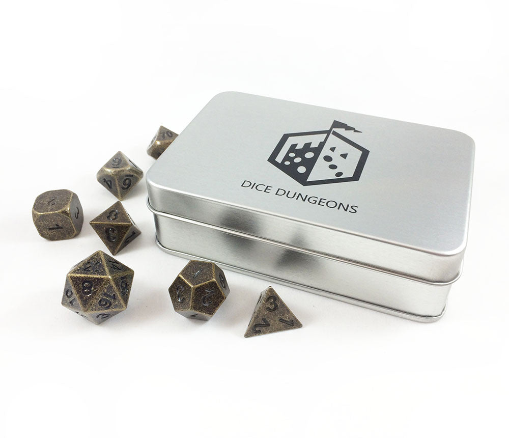 Metal Primordial Gold Dice Set with Included Box